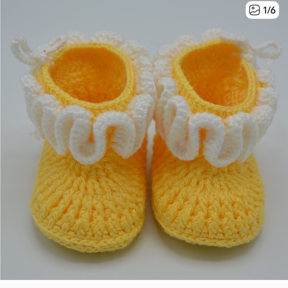 Yellow and White Crochet Baby Shoes